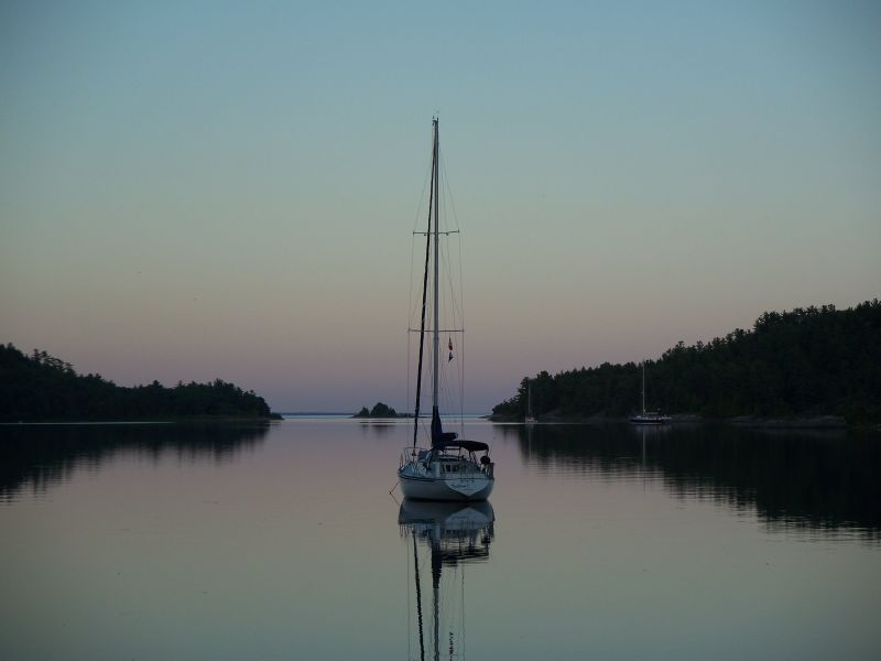 Trillium I-36 at anchor John Island Harbor North Channel 