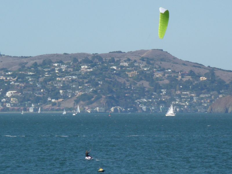 Foiling kiteboarder